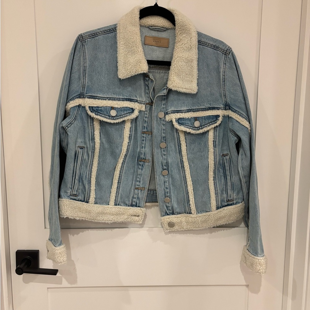 Blank NYC Light Blue Denim Jacket with Cream Sherpa